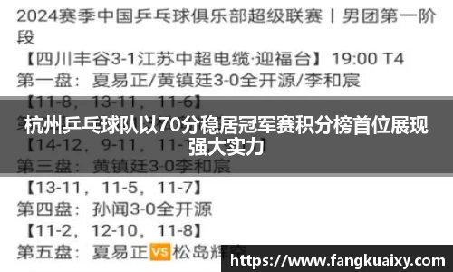 杭州乒乓球队以70分稳居冠军赛积分榜首位展现强大实力